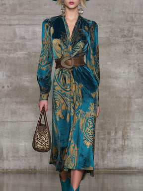 Herbstglamour: Teal Velvet Midi-Kleid - Eleganz & Wärme für kalte Tage