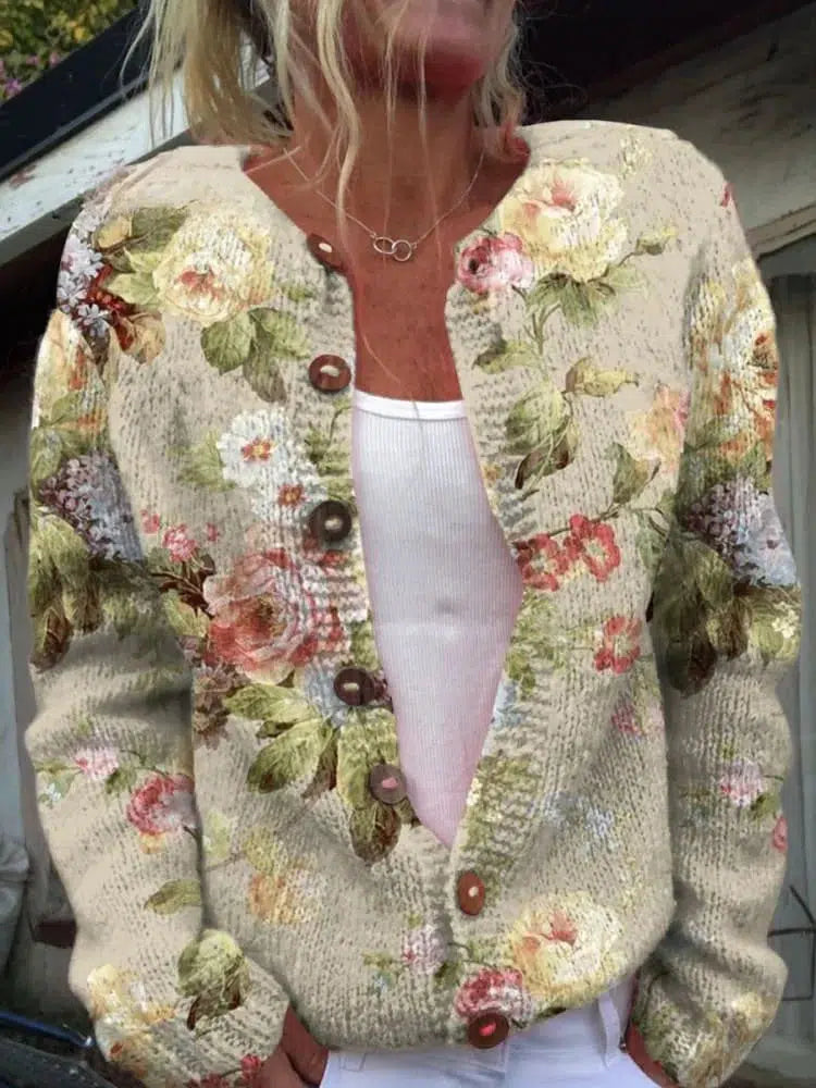 Eleganter Floral Print Cardigan - Stilvolles Herbstserwachen mit Komfort