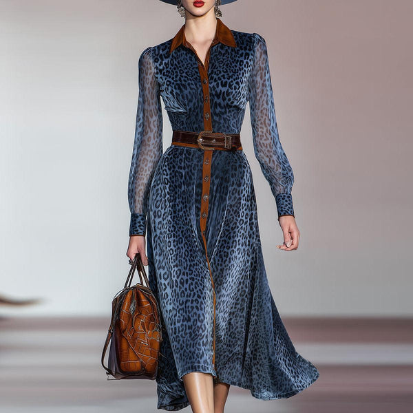 Blue Leopard Midi Dress - Der stylische Herbstbegleiter für jede Gelegenheit