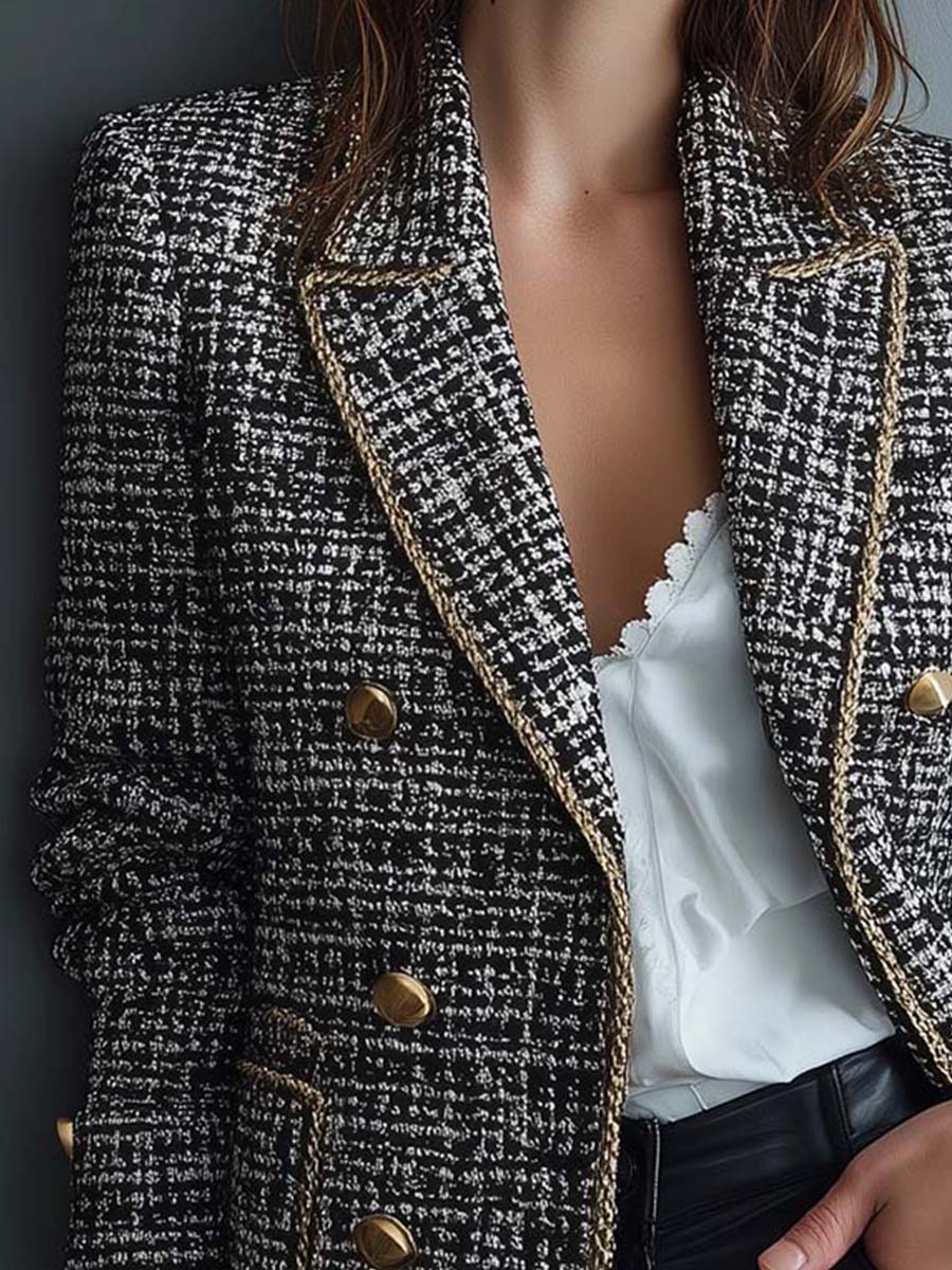 Eleganter Tweed Blazer: Herbstlicher Chic mit Goldbesatz & modernem Schnitt