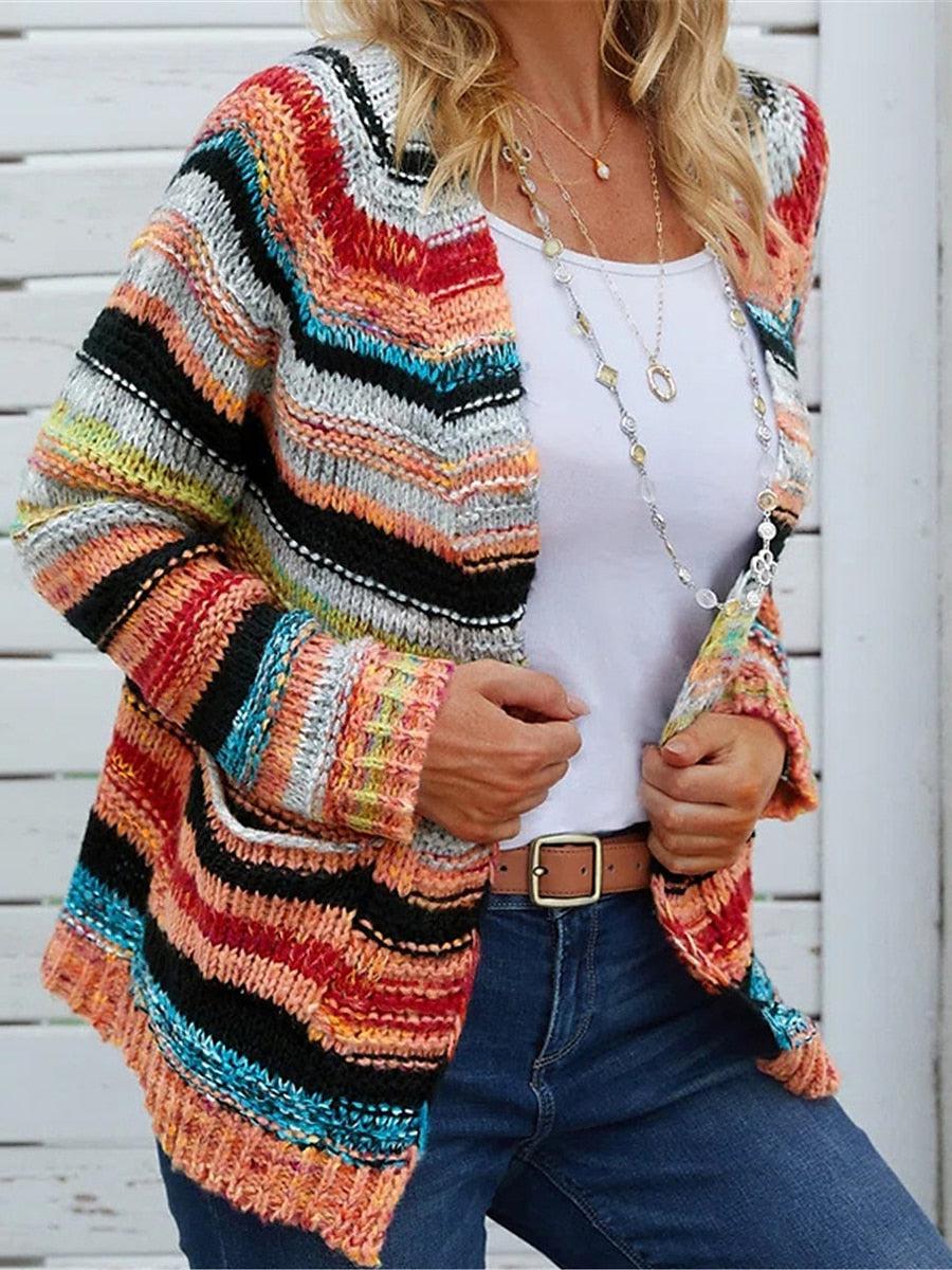 Herbstlicher Showy Striped Cardigan - Stilvoll & Warm durch die Saison