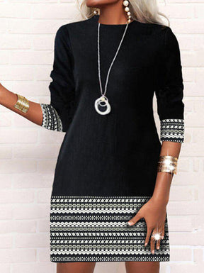 Herbstshaftes Aztec Mini-Kleid mit langen Ärmeln - Chic & Vielseitig kombinierbar