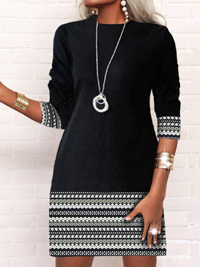 Herbstshaftes Aztec Mini-Kleid mit langen Ärmeln - Chic & Vielseitig kombinierbar