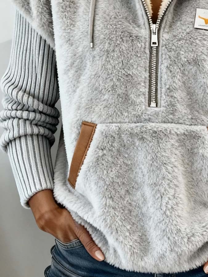 Flauschiger Teddy Hoodie Damen Winterpullover mit Kapuze