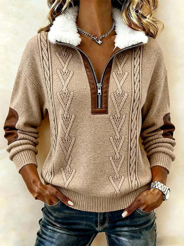 Winter Fleece Sweatshirt Damen mit hohem Kragen Beige Warm