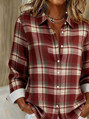 Winter Damen Karobluse bordeaux – warmes Casual Longsleeve