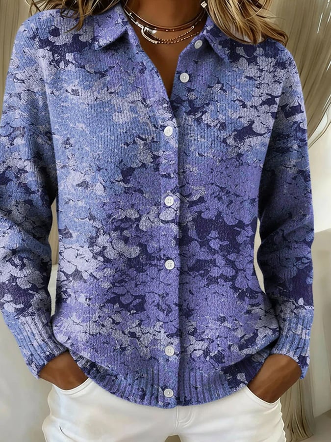 Eleganter Winter Cardigan Damen blau-violett mit Print