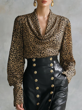 Edgy Leopard Longsleeve mit Cowl Neck – Winter Glam Top