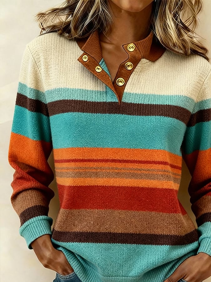 Kuscheliger Winter Color-Block Pullover mit Retro-Chic