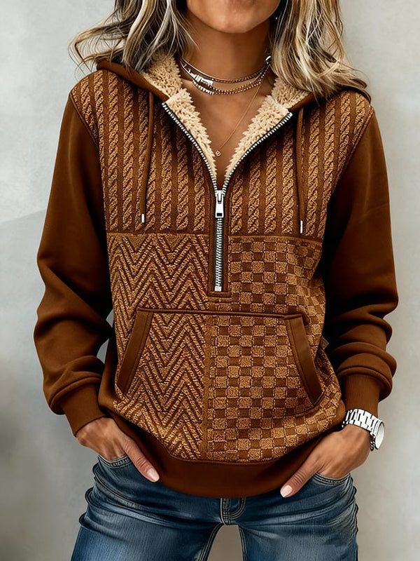 Kuscheliges Winter Sweatshirt braun mit Teddykragen Damen