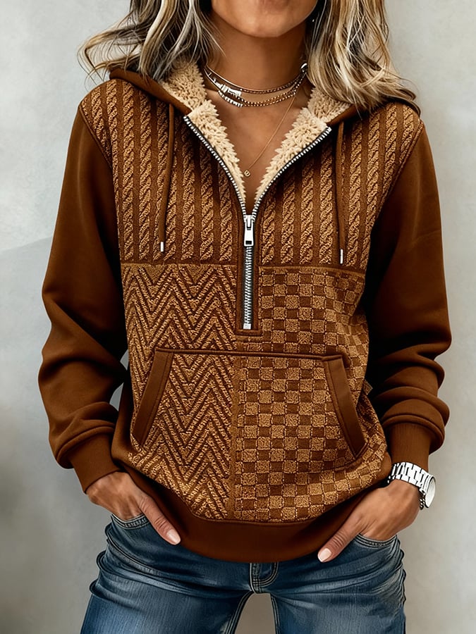 Kuscheliges Winter Sweatshirt braun mit Teddykragen Damen