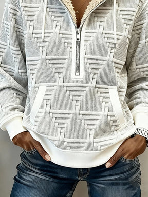 Kuscheliges Damen Winter Hoodie Sweatshirt grau weiß 3D Struktur