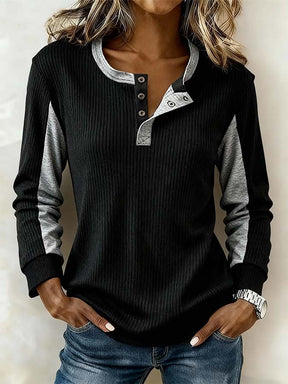 Damen Winter Pullover Colorblock warmes Longsleeve Schwarz