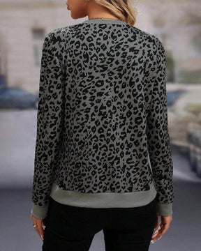 Winter Longsleeve Damen grau Leopard Print warm & weich