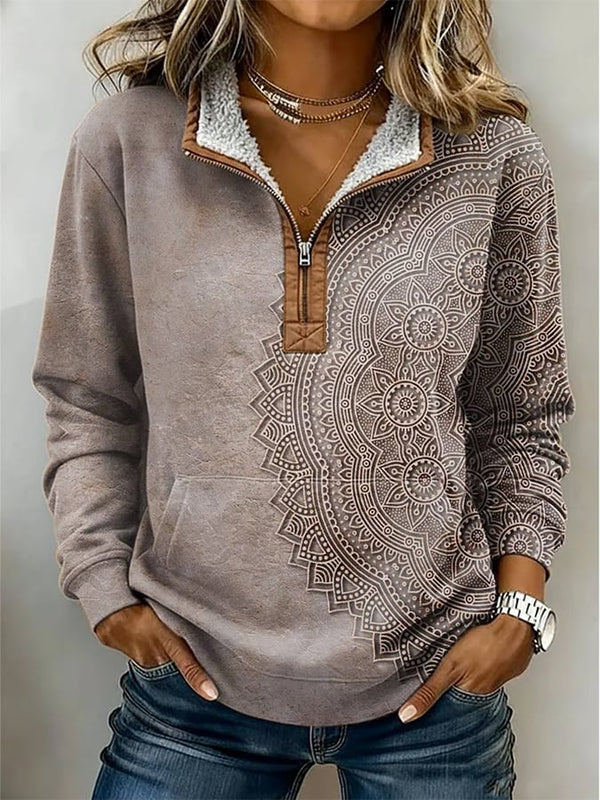 Boho Winter Sweatshirt taupe Mandala kuschelweich warm