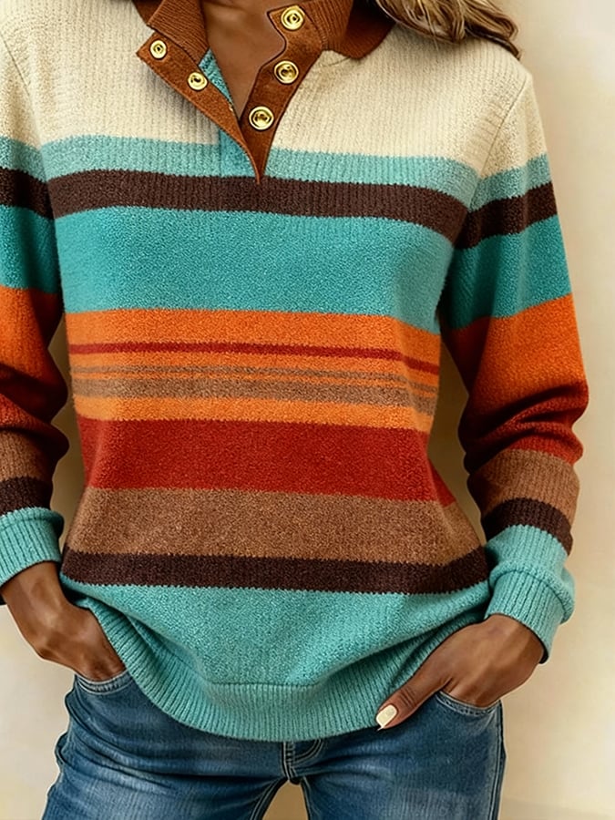 Kuscheliger Winter Color-Block Pullover mit Retro-Chic