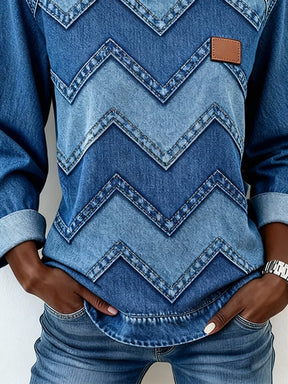 Winter Denim Sweatshirt Damen – Warmes Patchwork Pullover