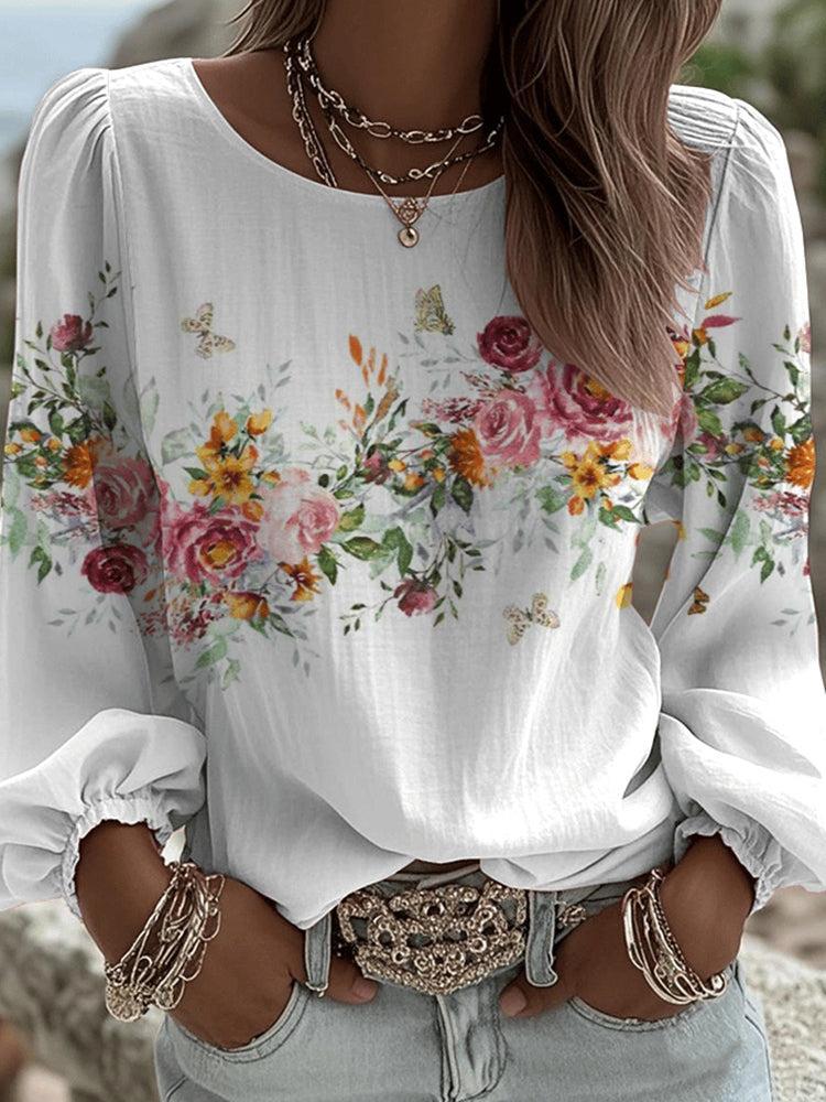 Trendiges Floral Langarm-Top für Herbst: Bequem, Atmungsaktiv & Vielseitig