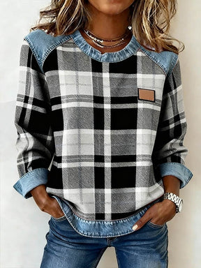 Kuscheliges Karo Sweatshirt Damen Winter Casual Warm