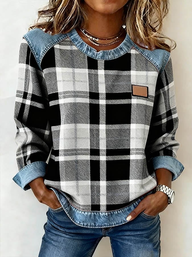 Kuscheliges Karo Sweatshirt Damen Winter Casual Warm