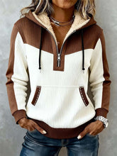 Kuscheliges Winter Sweatshirt Damen braun creme mit Kapuze