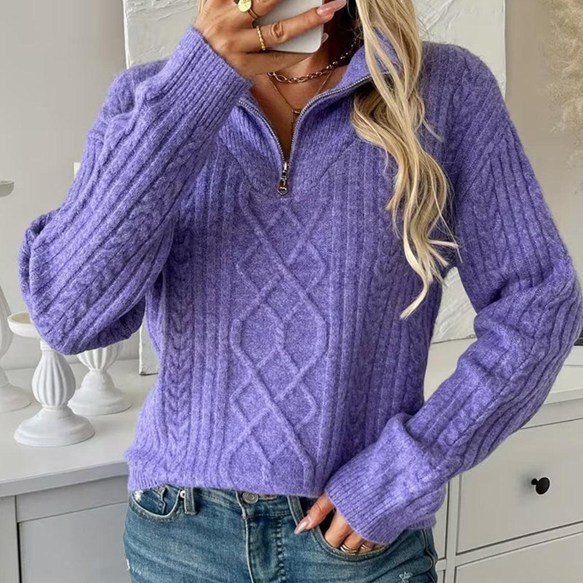 Purple Half Zip Winter Sweater – kuscheliger Damenpullover