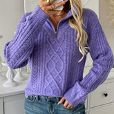 Purple Half Zip Winter Sweater – kuscheliger Damenpullover