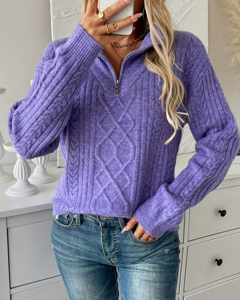 Purple Half Zip Winter Sweater – kuscheliger Damenpullover