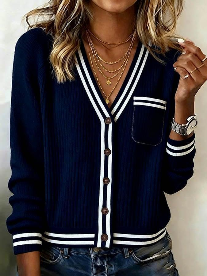 Herbst-Upgrade: Blue Striped Long Sleeve Outerwear für stilvolle Wärme