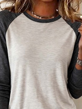 Damen Winter Longsleeve Cozy Raglan Shirt Grau Creme Casual