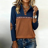 Herbstliches Langarmshirt in Braun mit Ellbogen-Patches & Farbblock-Design