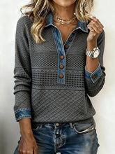 Kuscheliges Winter Damen Patchwork Top mit Denim-Kragen