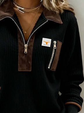 Warmer Damen Colorblock Zip-Pullover für stylische Winter-Outfits