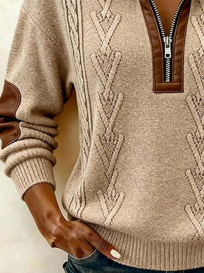 Winter Fleece Sweatshirt Damen mit hohem Kragen Beige Warm