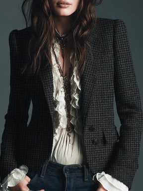 Winter-Chic Long Sleeve Check Blazer - Dein eleganter Kälteschutz