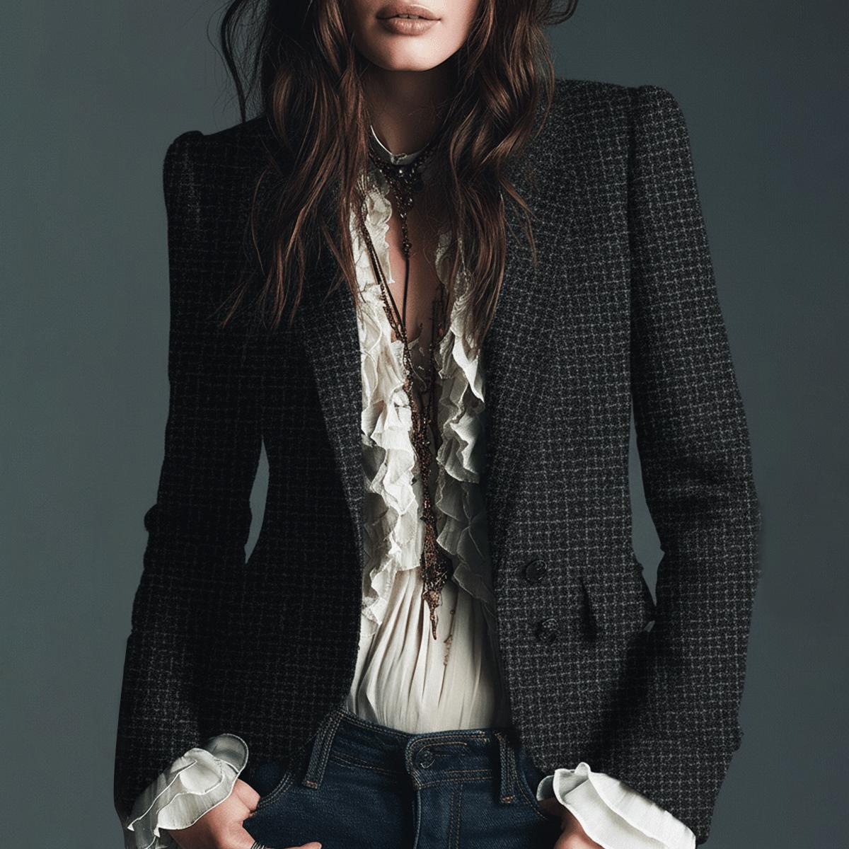 Winter-Chic Long Sleeve Check Blazer - Dein eleganter Kälteschutz