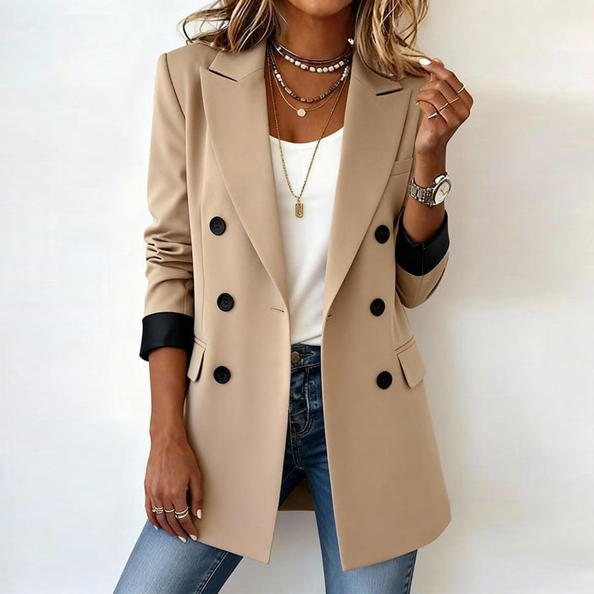 Eleganter Winter-Doppelreiher-Blazer in Braun - Stilvoll durch die kalte Jahreszeit