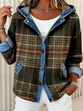 Winter Damen Karo Jacke mit Kapuze – warm & casual