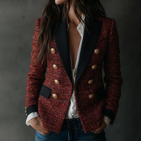 Winter-Chic: Roter Tweed-Blazer Langarm - Eleganz & Komfort für kalte Tage