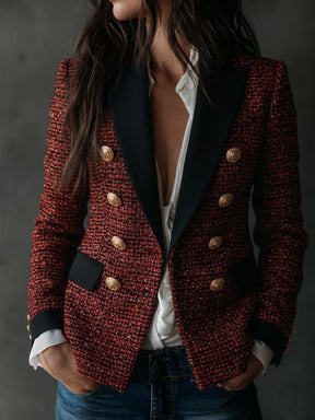 Winter-Chic: Roter Tweed-Blazer Langarm - Eleganz & Komfort für kalte Tage