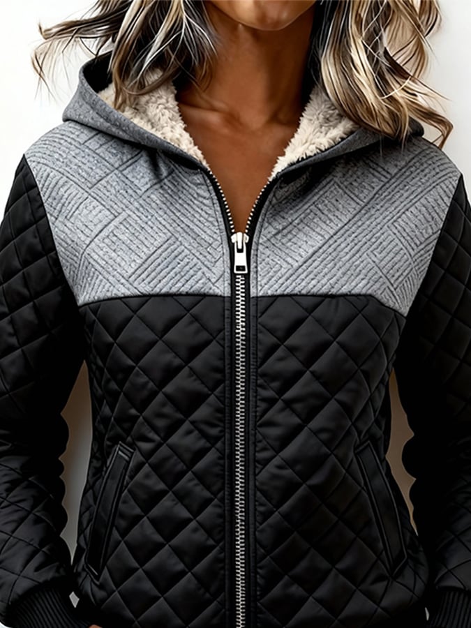 Warme Damen Steppjacke Winter mit Teddyfutter, Kapuze, S-XXXL