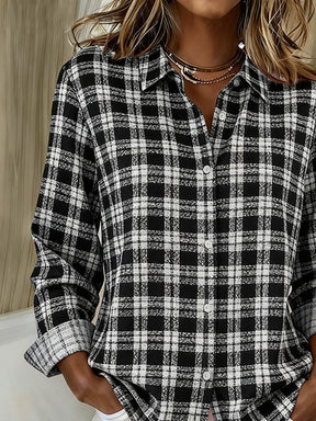 Winter Damen Karoshirt Loose Fit Schwarz Weiß Casual