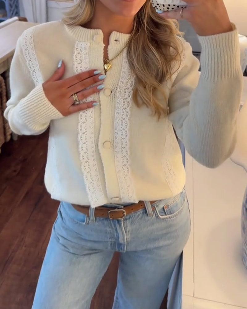 Warmer Vintage Cardigan Creme – Winter Strickjacke Damen