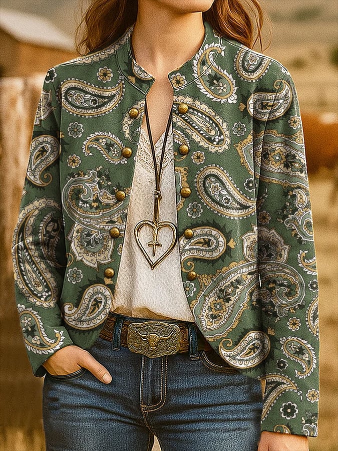 Herbst-Hingucker: Chic Long Sleeve Paisley Print Outerwear