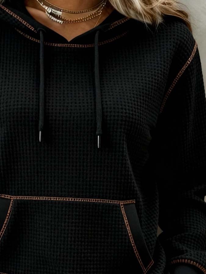 Damen Winter Hoodie schwarz warm casual mit Kängurutasche