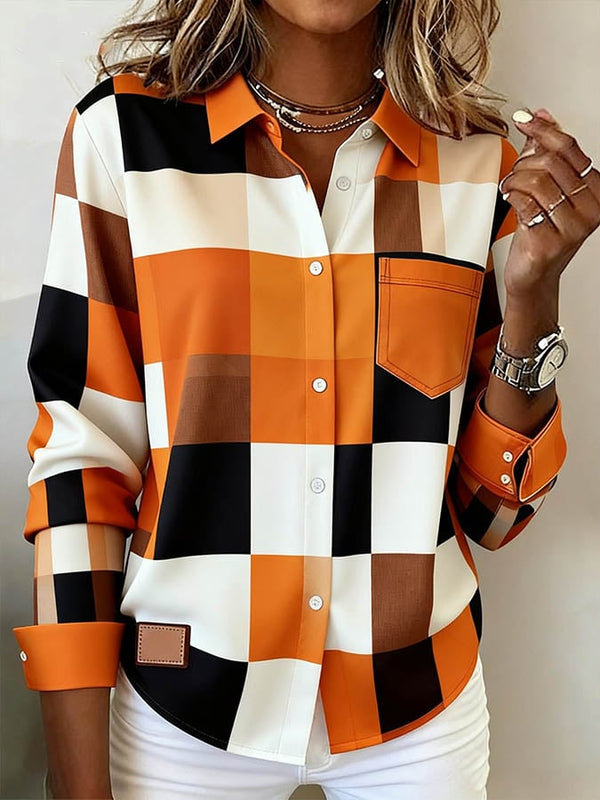 Damen Winter Karohemd warm casual orange braun XS-3XL
