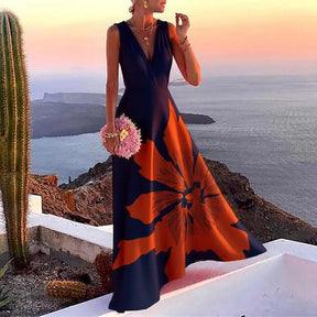 Elegantes ärmelloses Maxikleid mit floralem Druck und V-Ausschnitt