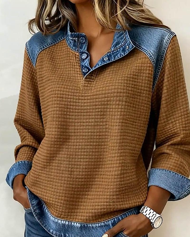 Winter Longsleeve Braun mit Denim-Details – Streetstyle Warm