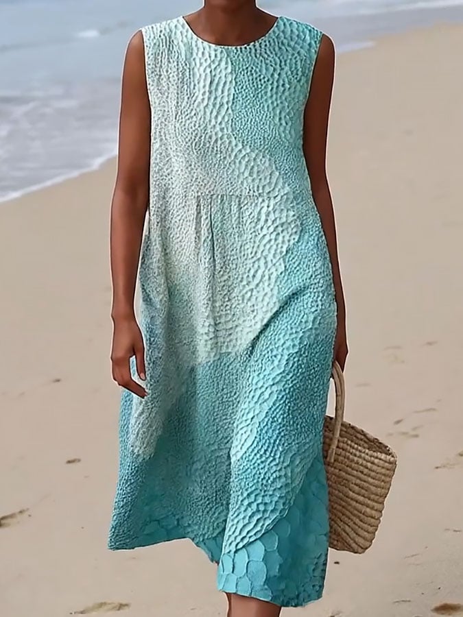 Türkis Midi Kleid Winterchic ärmellos casual Strandlook
