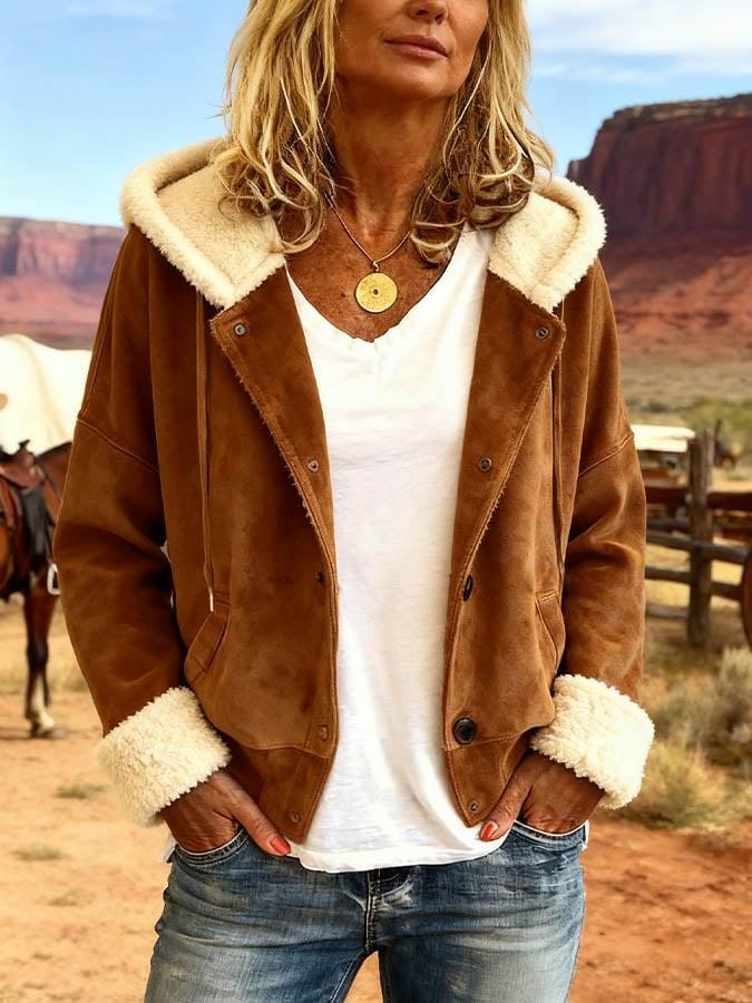 Herbstlicher Komfort: Warmer Brown Hoodie im Farbblock-Stil
